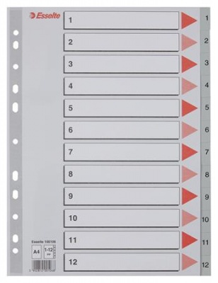 Regiszter, műanyag, A4, 1-12, ESSELTE, szürke