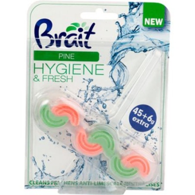 WC tisztító blokk, 2 fázisú, 3x45 g, "Brait Hygiene and fresh", fenyő